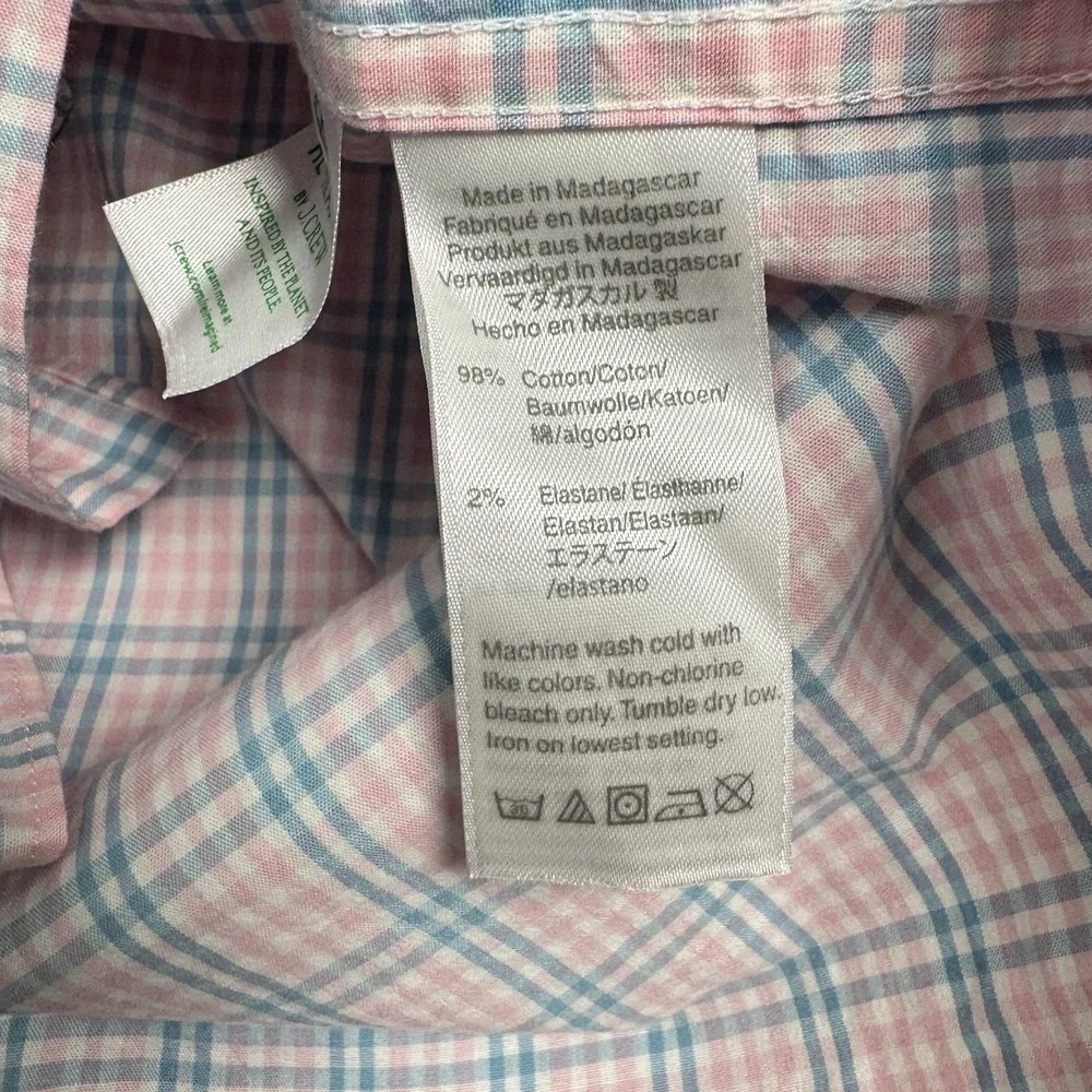 J Crew Shirt Men XL Slim Flex Washed‎ Button Front Pink Blue Plaid Stretch NWT